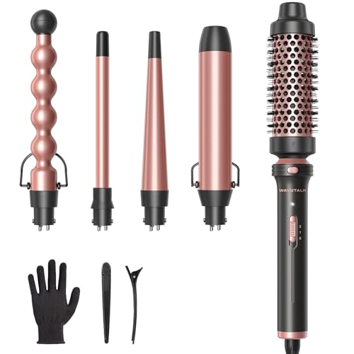 Product photo of Wavytalk 5 in 1 Curling Wand Set, Multi Curl with Thermal Brush and 4 Interchangeable Ceramic Barrels 0.5–1.25 inch (Rose Gold)