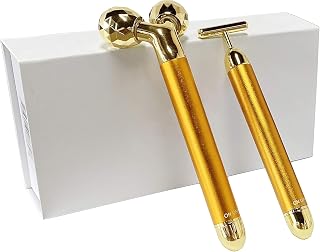Product photo of 3D Electric Facial Roller Face Massager, Beauty Bar, T-Shape Massager Kit, Gold
